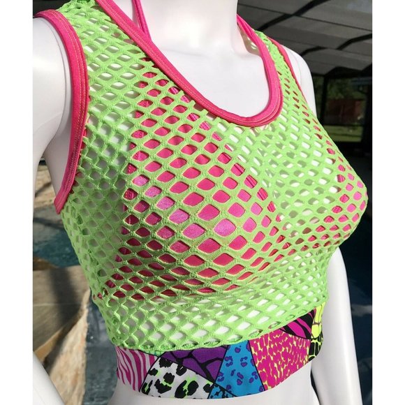 womens swimsuit Mesh Tank Top, Bikini Top Set, Racer back Tank Neon Colors Small - Picture 1 of 12